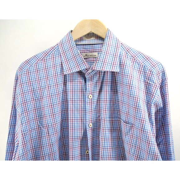 Peter Millar Shirt Mens Extra Large‎ White Blue Purple Check Button Up XL - Picture 2 of 6